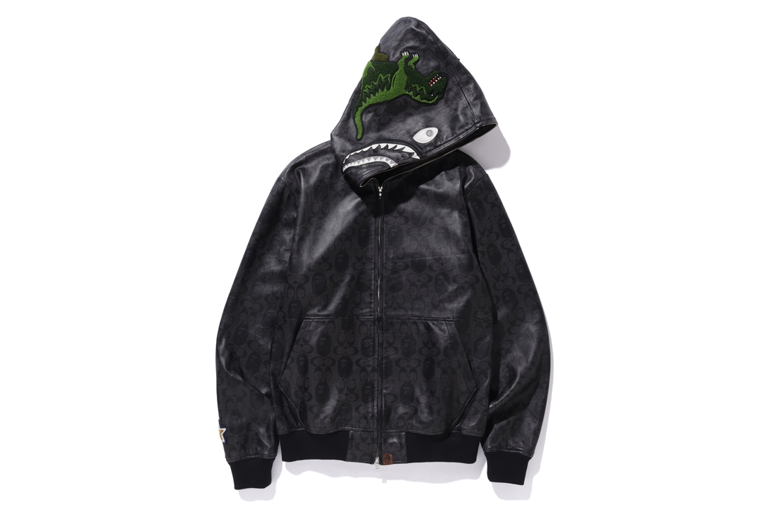 BAPE x Coach Leather Shark Hoodie Jacket Black