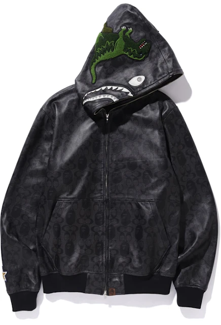 BAPE x Coach Leather Shark Hoodie Jacket Black - SS20 - US