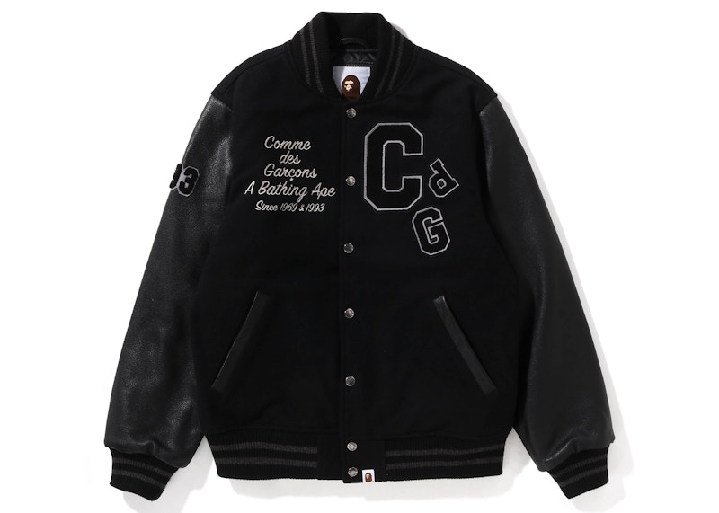 BAPE x Comme des Garcons Osaka Exclusive Varsity Jacket Black