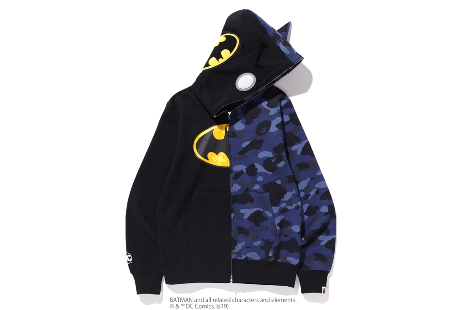 BAPE x DC Batman Split Color Camo Full Zip Hoodie #2 Black/Blue