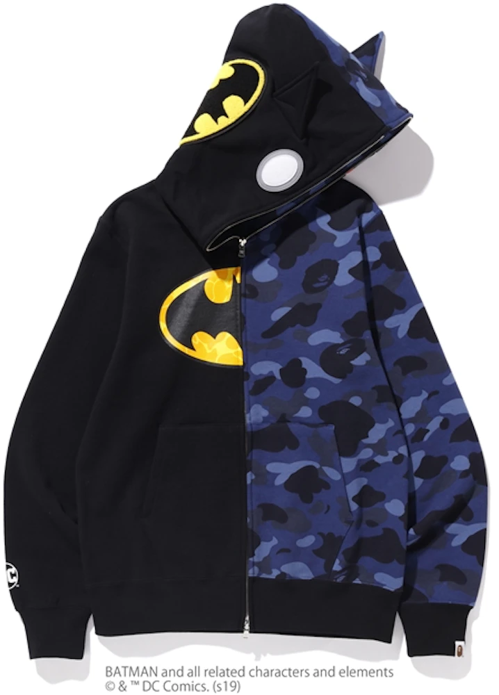 BAPE x DC Batman Split Color Camo Full Zip Hoodie #2 Black/Blue - SS19  Homme - FR