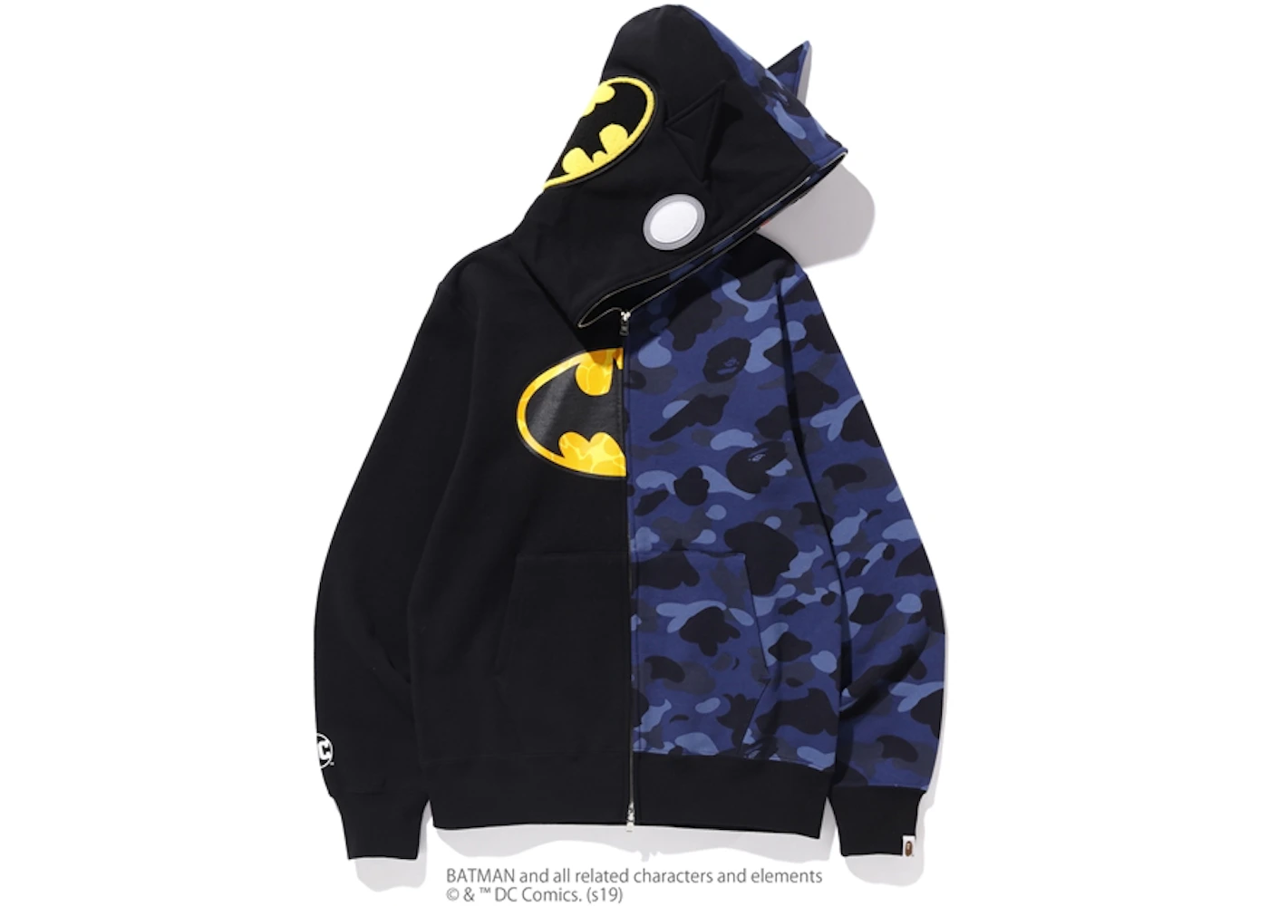 BAPE x DC Batman Split Color Camo Full Zip Hoodie #2 Black/Blue - SS19  Homme - FR