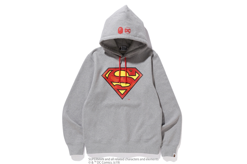 BAPE x DC Superman Pullover Hoodie Grey Men's - SS19 - US