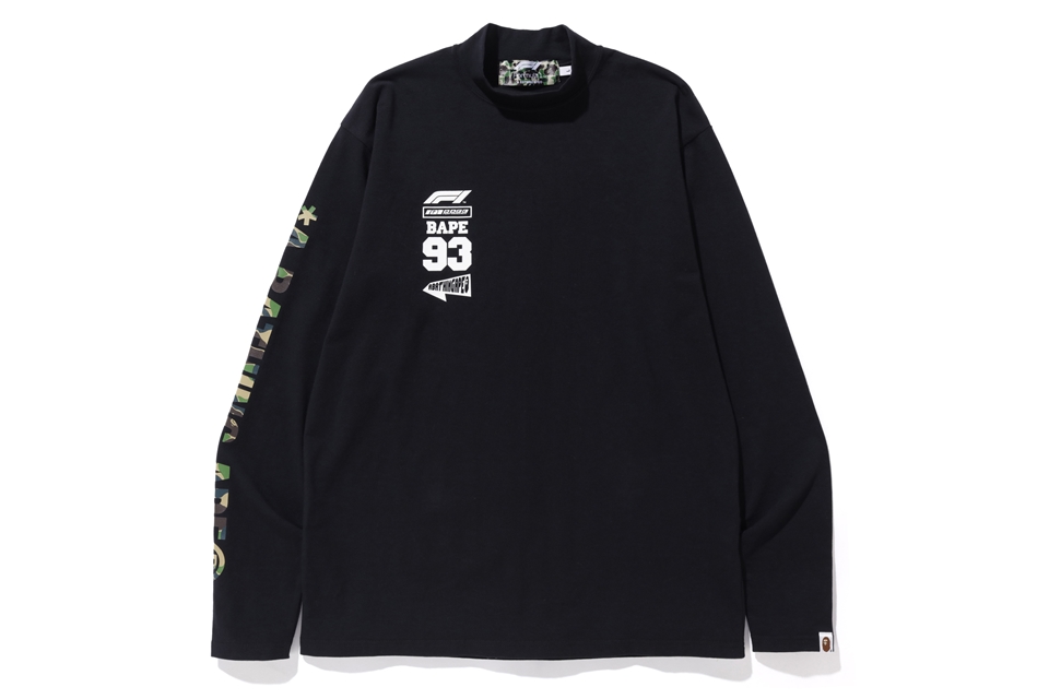 BAPE x F1 Mock Neck Long Sleeve Tee Black Men's - FW19 - US