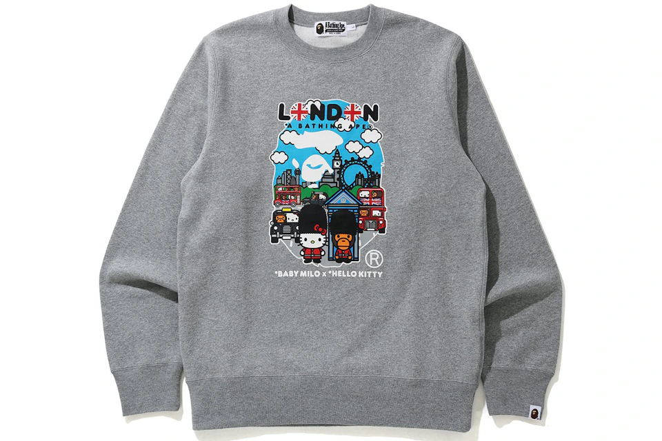 Bape X Hello Kitty Baby Milo London Crewneck Gray Ss21 Bape X Hello Kitty Baby Milo London Crewneck Gray Ss21