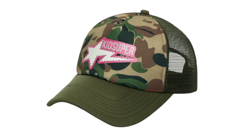 送料無料 いくらから Cap Trucker Rhinestone Logo Sta KidSuper x BAPE Green SS25 - 帽子