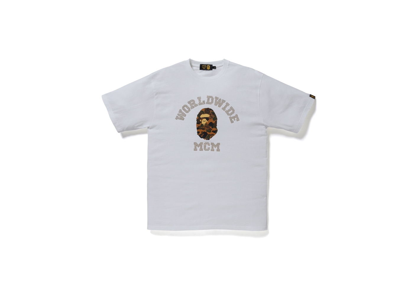 BAPE x MCM Rhinestone College Tee White Men's - FW19 - US