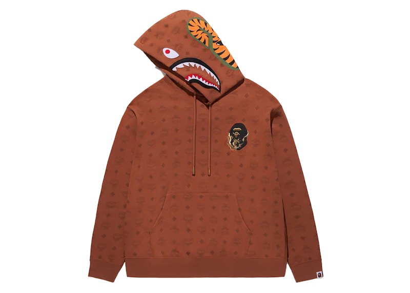 BAPE x MCM Shark Pullover Hoodie Brown SS24 US