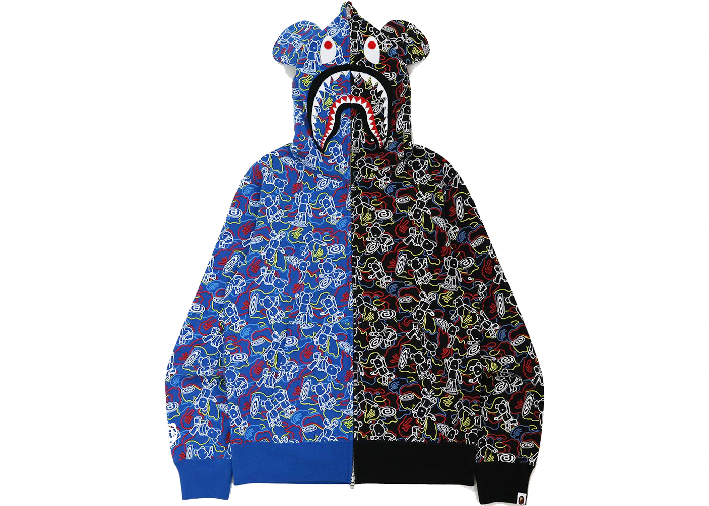 BAPE x Medicom Toy Bearbrick Camo Bear Shark Half Full Zip Hoodie