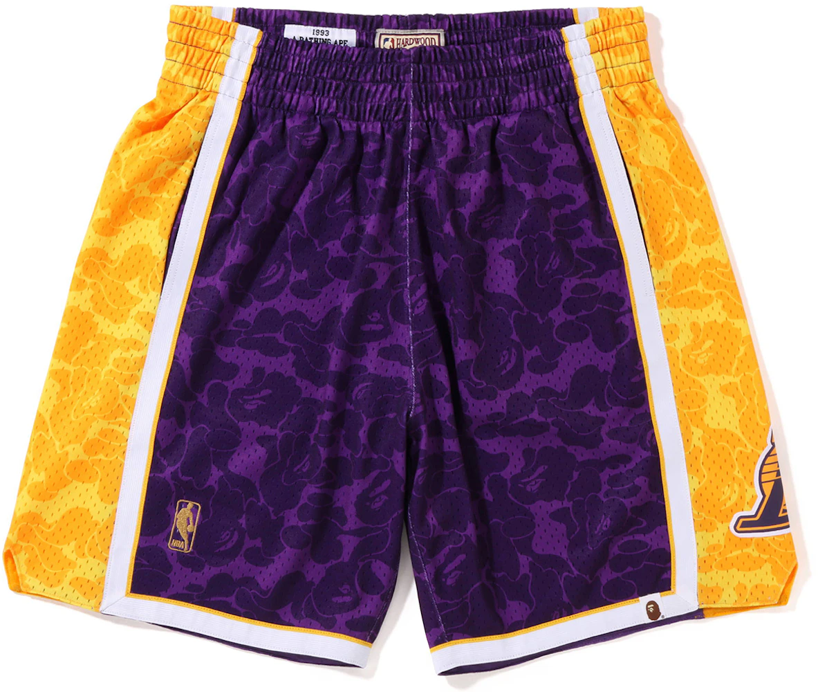A BATHING APE BAPE X MITCHELL & NESS LOS ANGELES LAKERS JERSEY SHORTS  New
