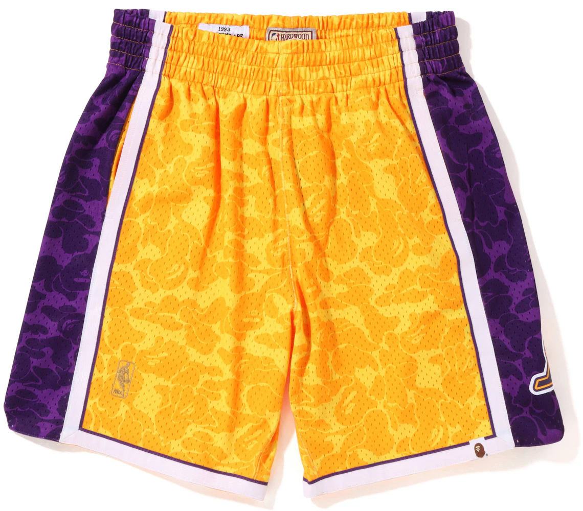 A BATHING APE BAPE X MITCHELL & NESS LOS ANGELES LAKERS JERSEY SHORTS New