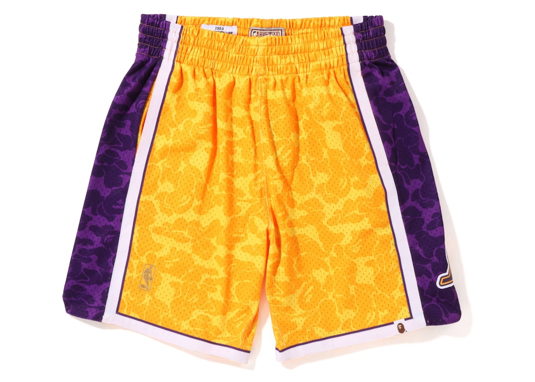 Pre-owned Bape X Mitchell & Ness Los Angeles Lakers Shorts Yellow