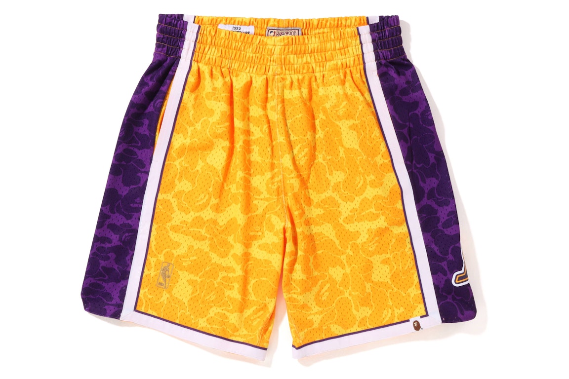 Pre-owned Bape X Mitchell & Ness Los Angeles Lakers Shorts Yellow