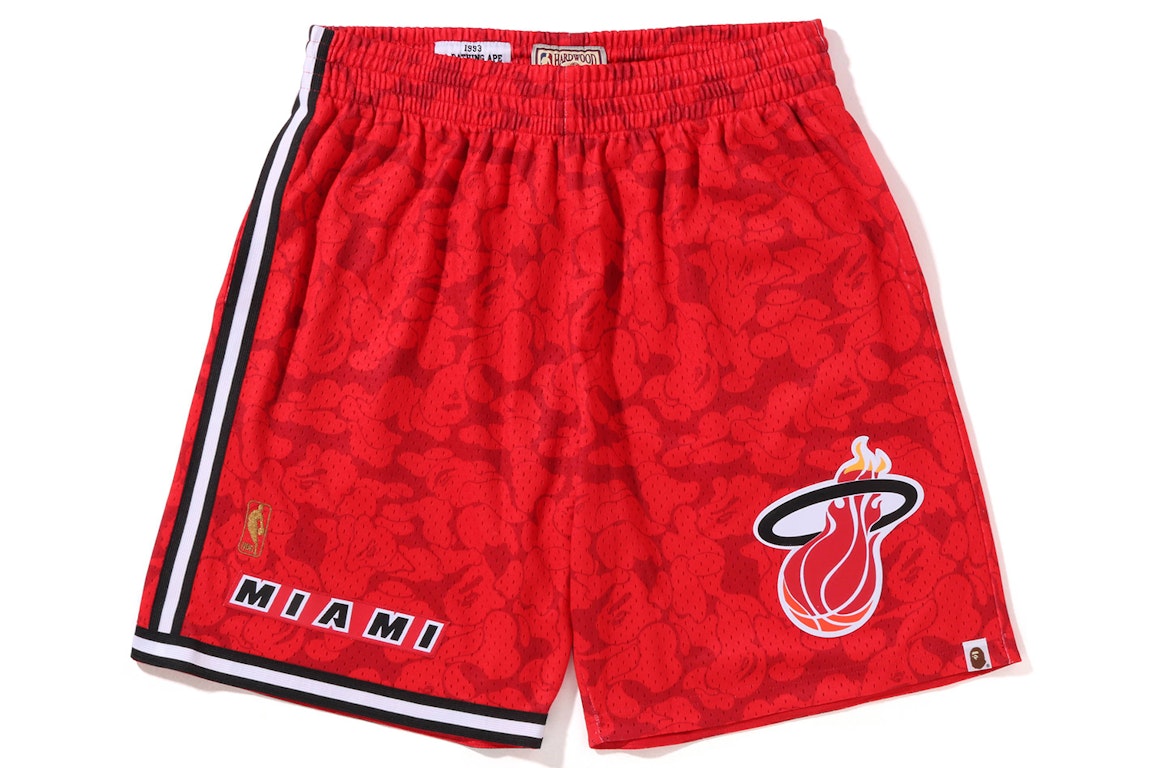 Pre-owned Bape X Mitchell & Ness Miami Heat Shorts Red