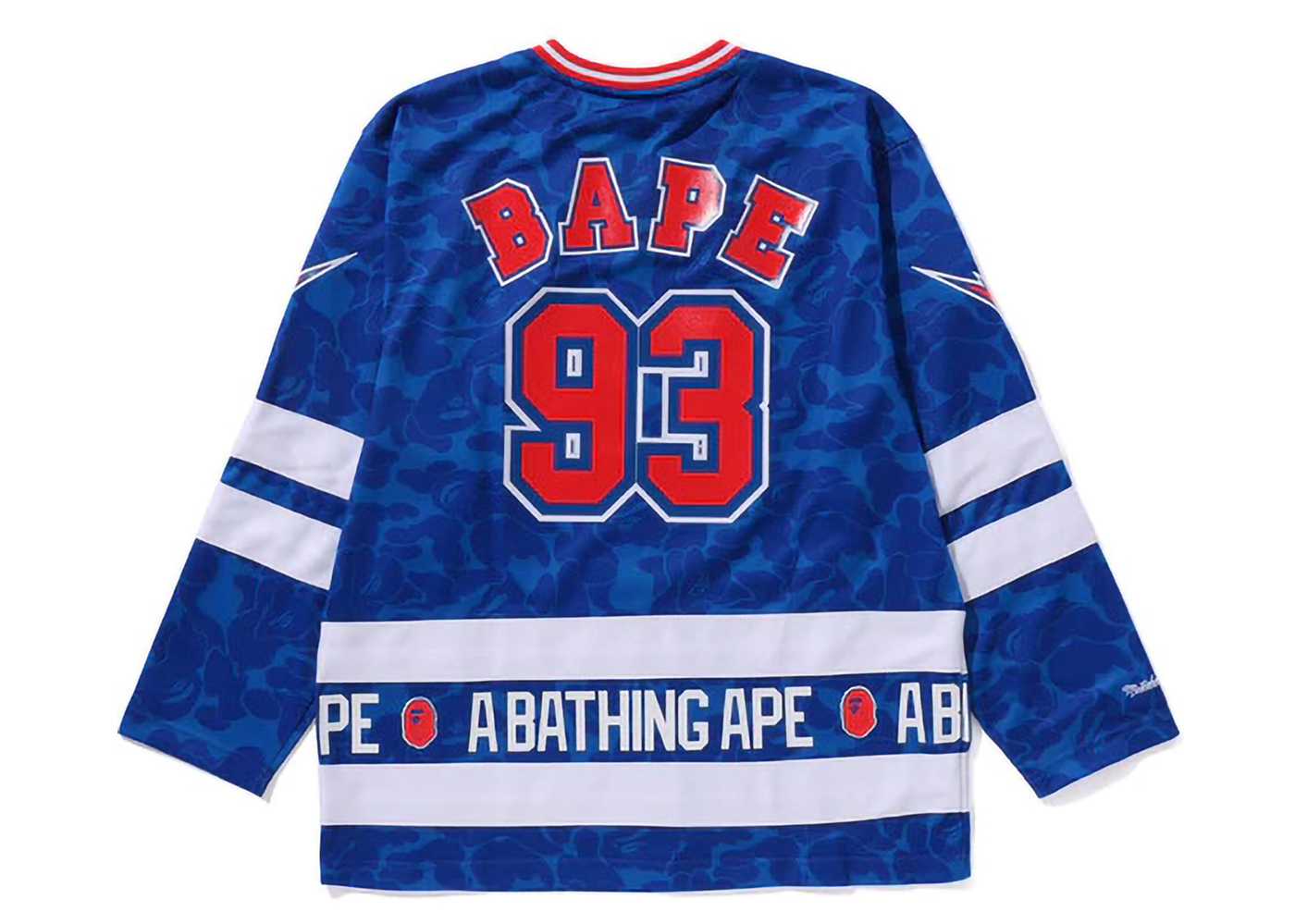BAPE x Mitchell & Ness NHL New York Rangers Mesh Hockey Jersey L/S Tee Blue