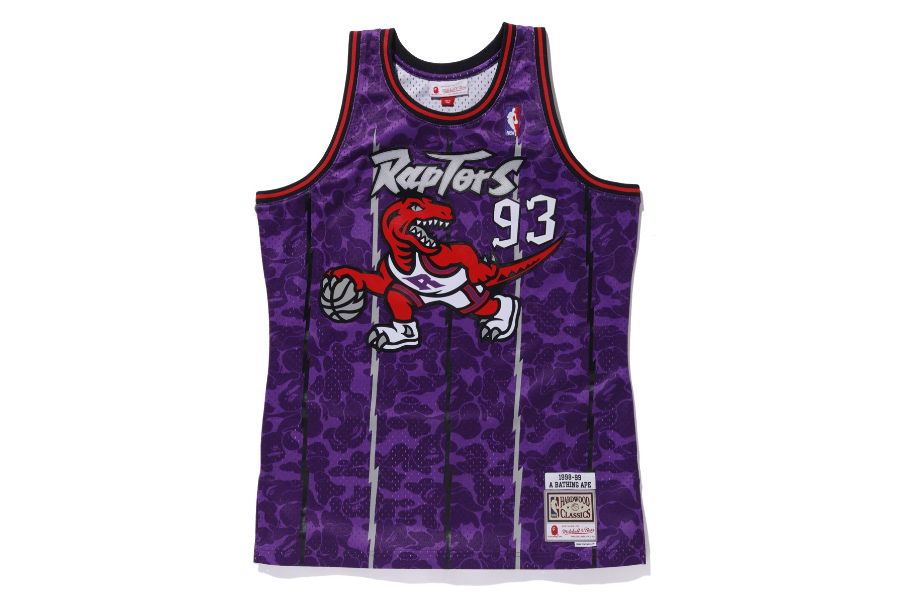 BAPE x Mitchell & Ness Raptors Camo Basketball Swingman Jersey Purple