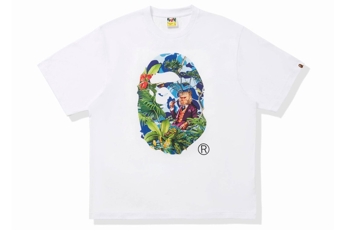 Pre-owned Bape X Monkey 47 Ape Head Tee White Blue