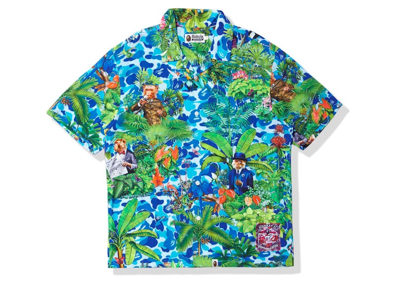 BAPE x Monkey 47 Open Collar S/S Shirt Blue Men's - SS22 - US