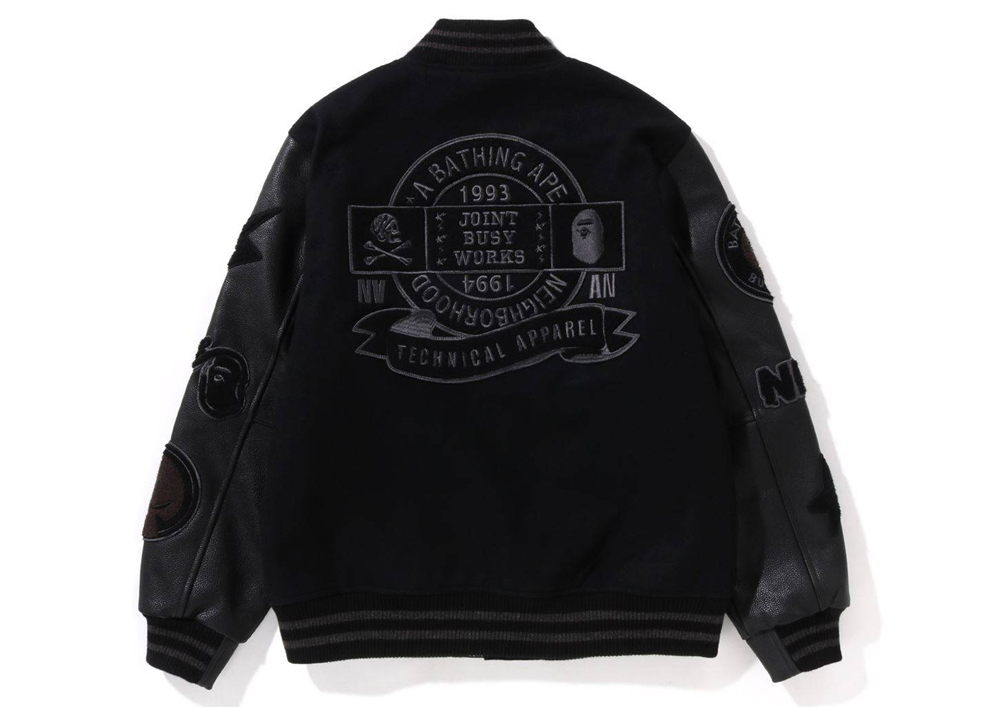 BAPE x Neighborhood Numbering Exclusive Varsity Jacket Black