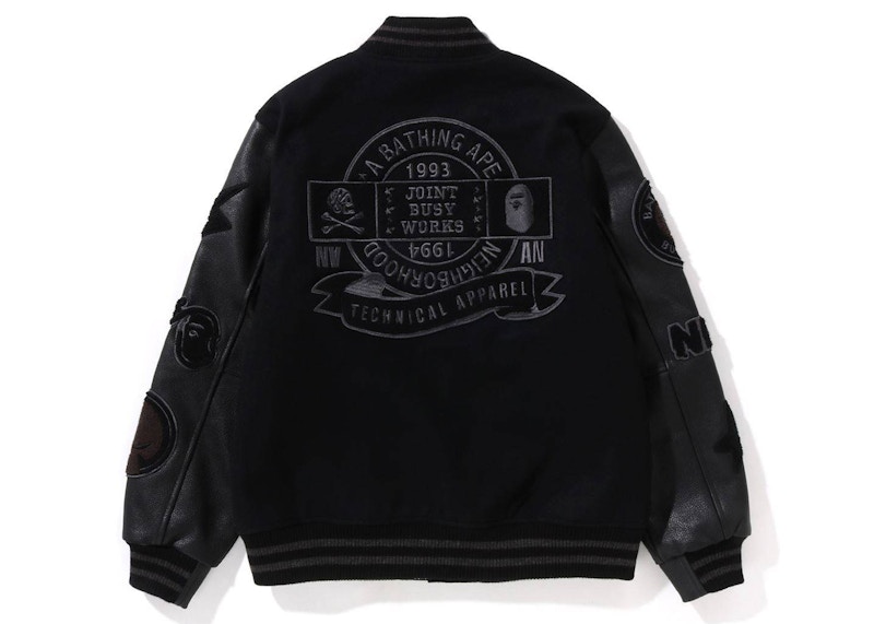 BAPE x Neighborhood Numbering Exclusive Varsity Jacket Black Men's