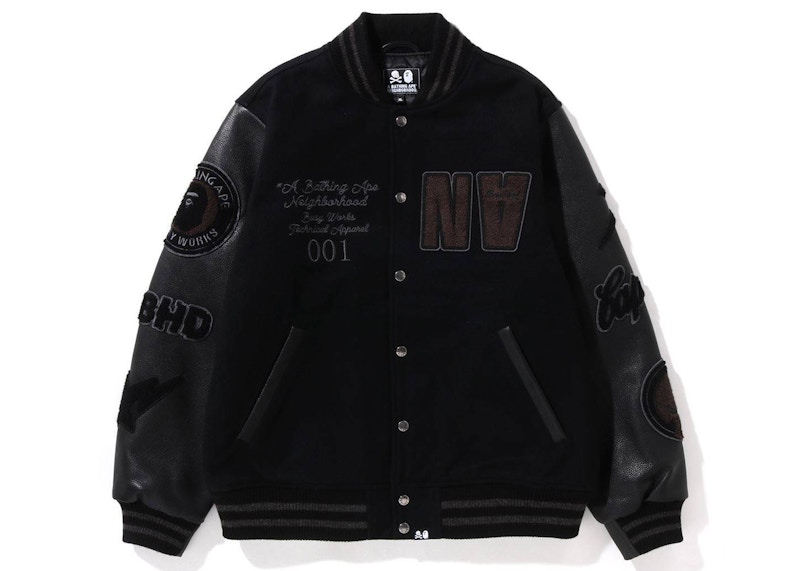 BAPE x Neighborhood Numbering Exclusive Varsity Jacket Black 