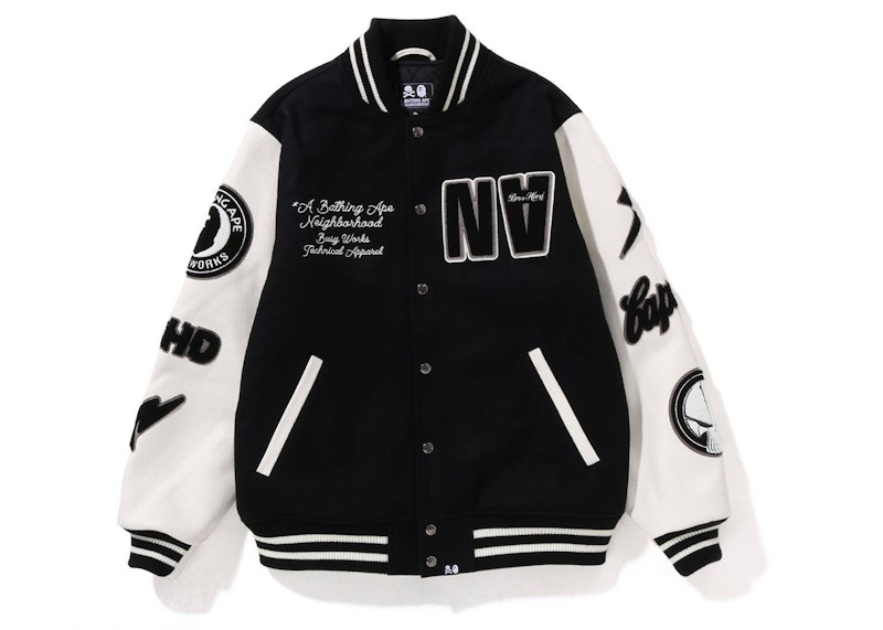 BAPE x Neighborhood Varsity Jacket Black White