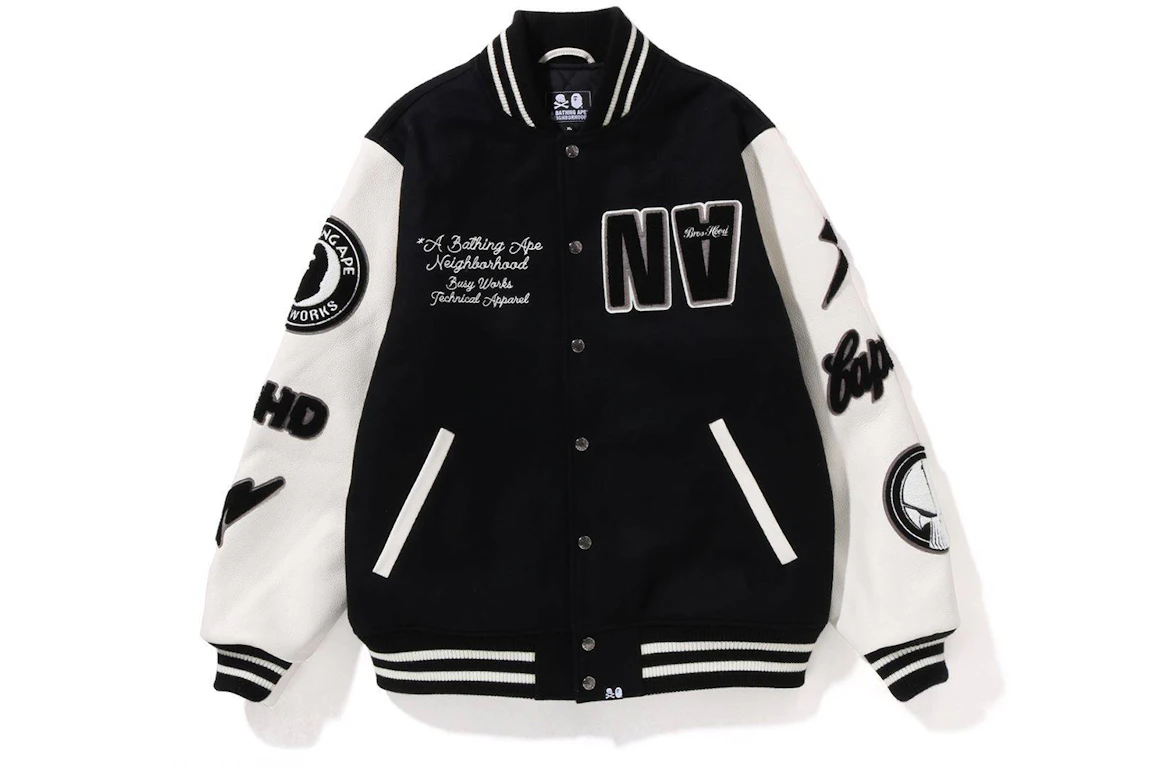 BAPE x Neighborhood Varsity Jacket Black White