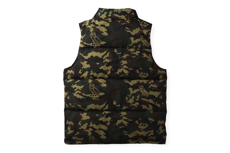 BAPE x OVO Woodland Camo Down Vest Green