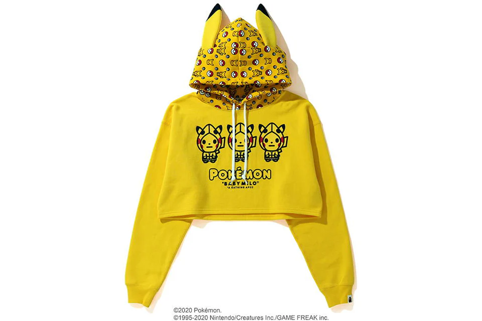 BAPE x Pokemon Ladies Cropped Pullover Hoodie Yellow FW20 US
