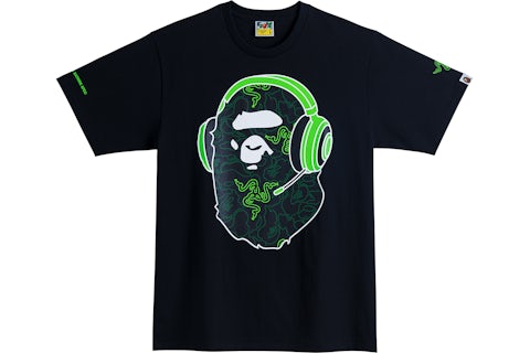 BAPE x Razer NEon Camo Ape Head Tee Black Green SS22 US