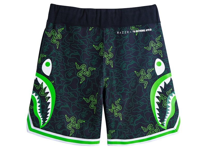 BAPE x Razer Neon Camo Basketball Sweat Shorts Black Green