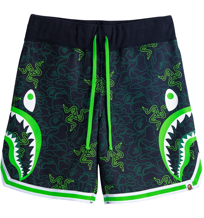 BAPE x Razer Neon Camo Basketball Sweat Shorts Black Green SS22 US