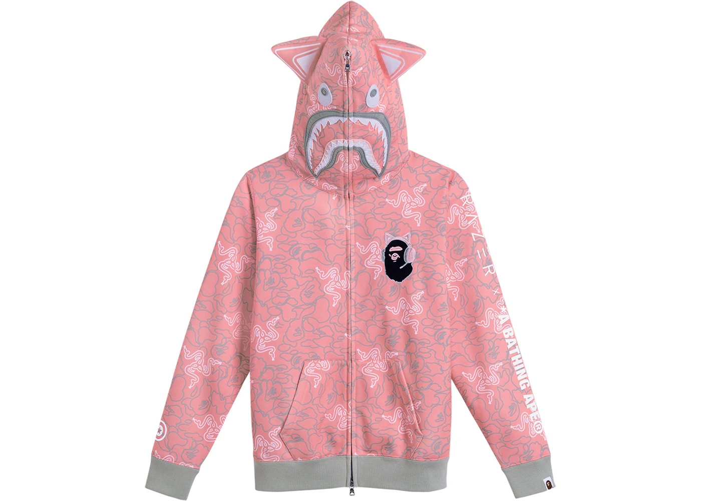 BAPE x Razer Neon Camo Shark Full Zip Hoodie Pink SS22 US