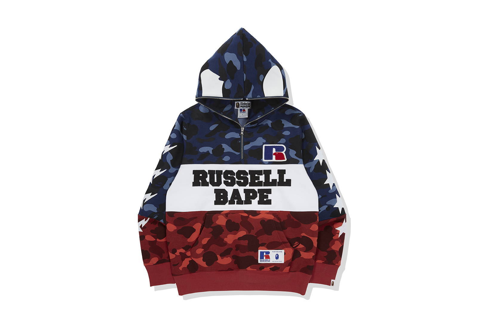 BAPE x Russell Color Camo Ape Half Zip Pullover Hoodie Red/White