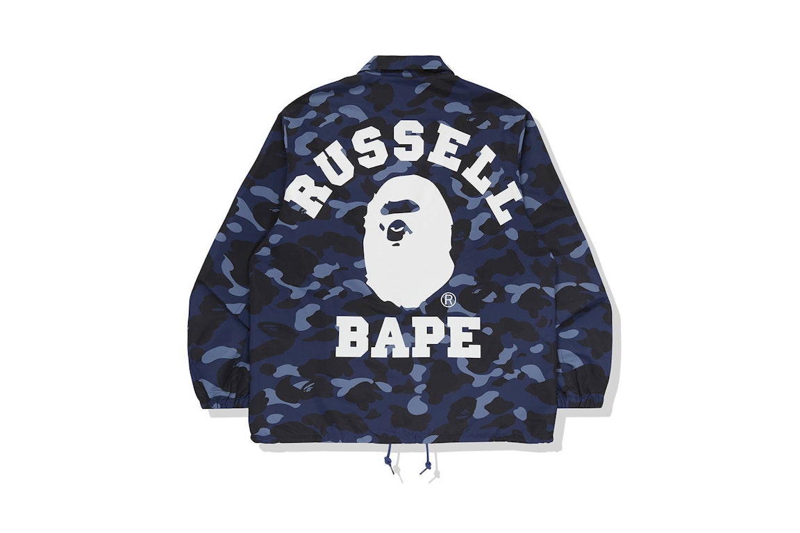 Pre-owned Bape X Russell Color Camo College Coach Jacket Blue