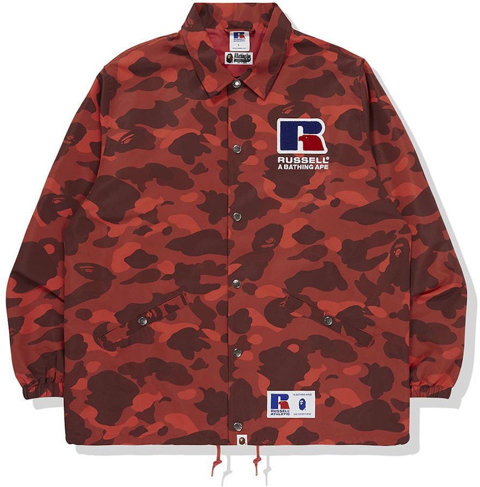 BAPE x Russell Color Camo College Coach Jacket Red - FW20