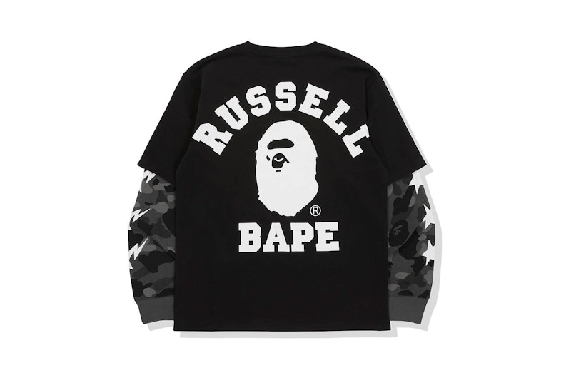 BAPE x Russell Color Camo College Layered L/S Tee Black Men