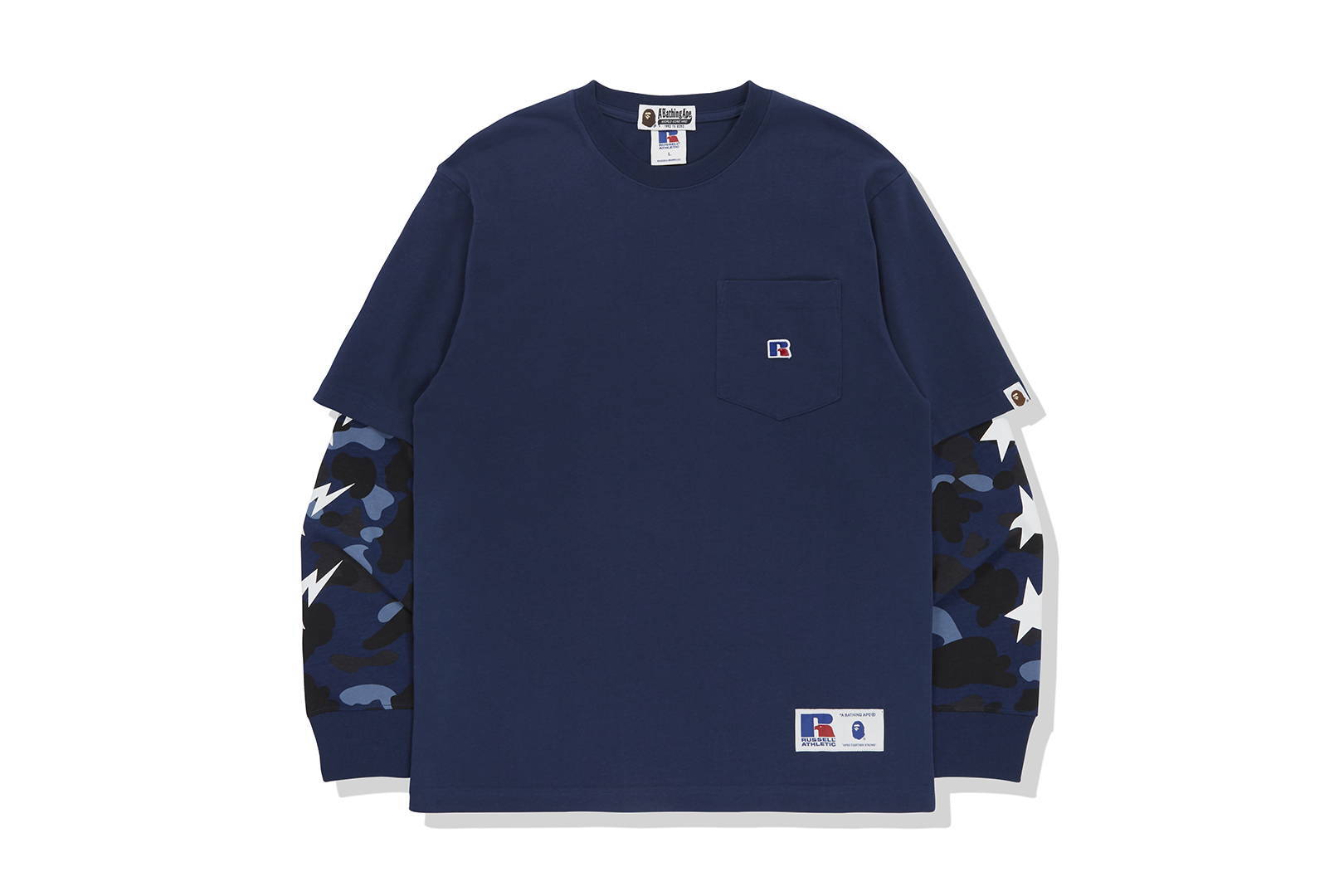 BAPE x Russell Color Camo College Layered L/S Tee Blue Men's 
