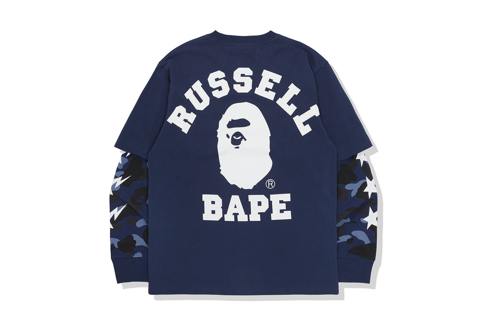 BAPE x Russell Color Camo College Layered L/S Tee Blue 男装- FW20 - CN