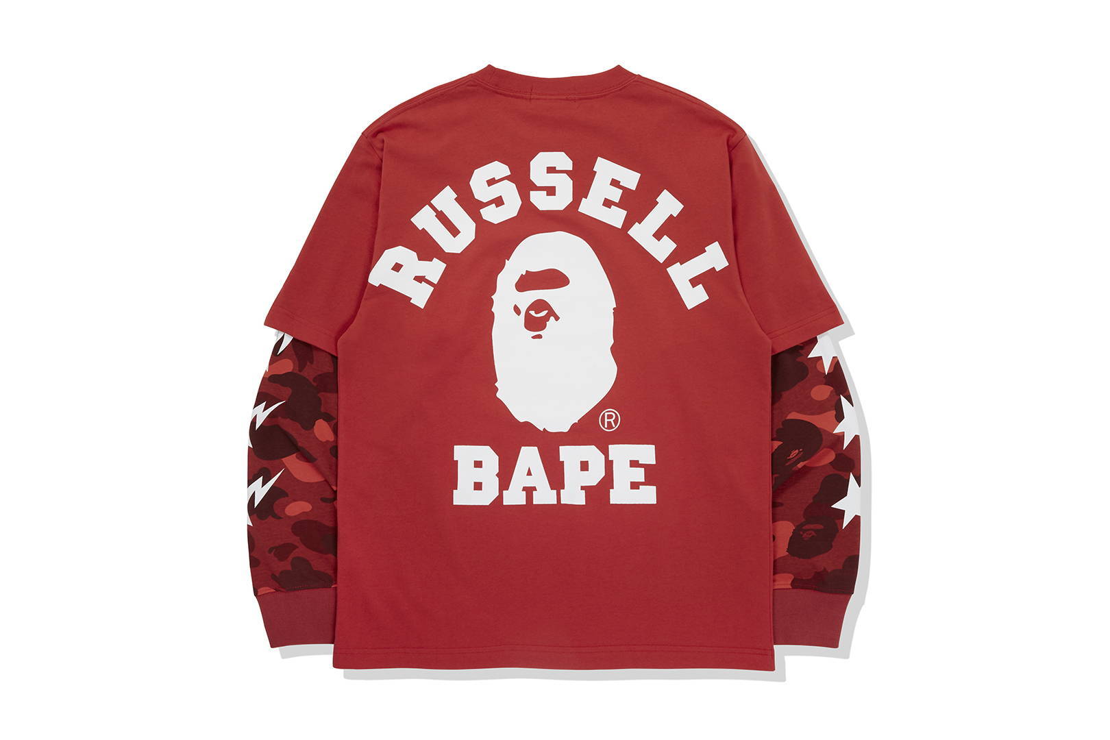 BAPE x Russell Color Camo College Layered L/S Tee Red Men's - FW20