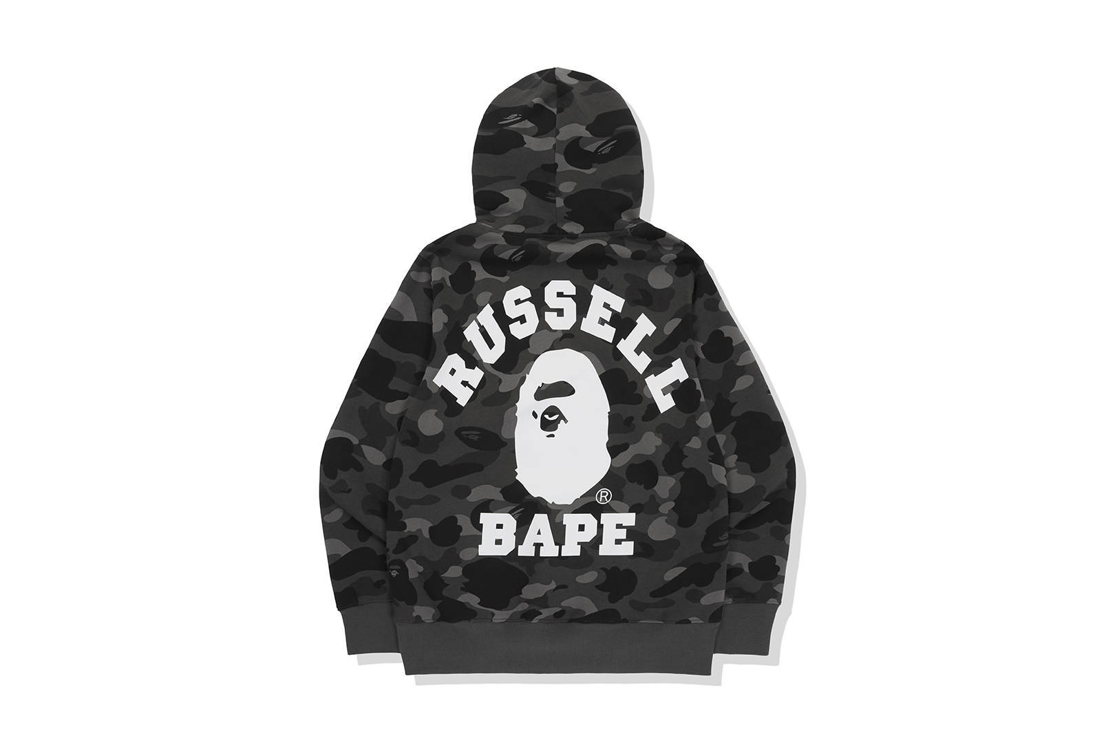 BAPE x Russell Color Camo College Pullover Hoodie Black Men's