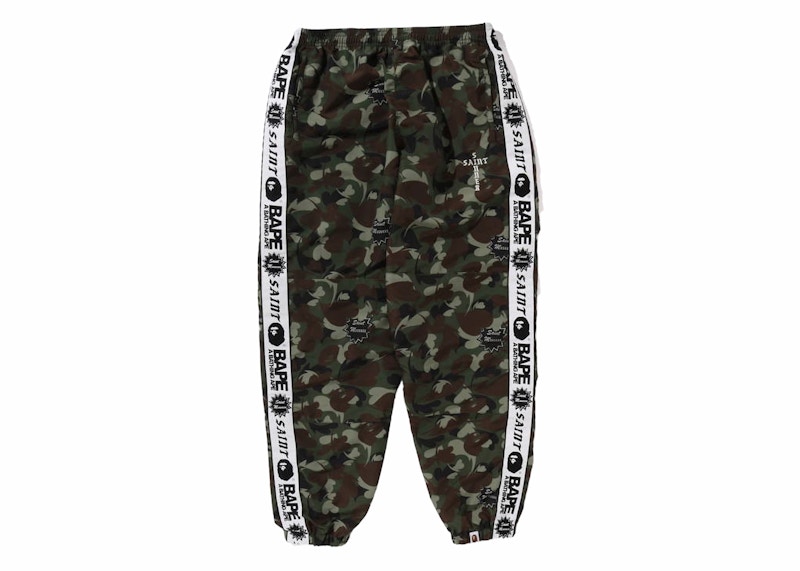 Pre-owned Bape Men's X Saint Mxxxxxx Heart Camo Track Pants In Olive
