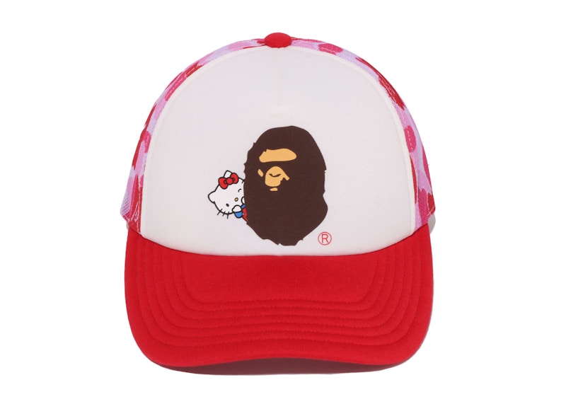 【 BAPE X HELLO KITTY 】ABC CAMO MESH CAP BAPE x Sanrio Characters Hello Kitty Head ABC Camo Mesh Cap Pink