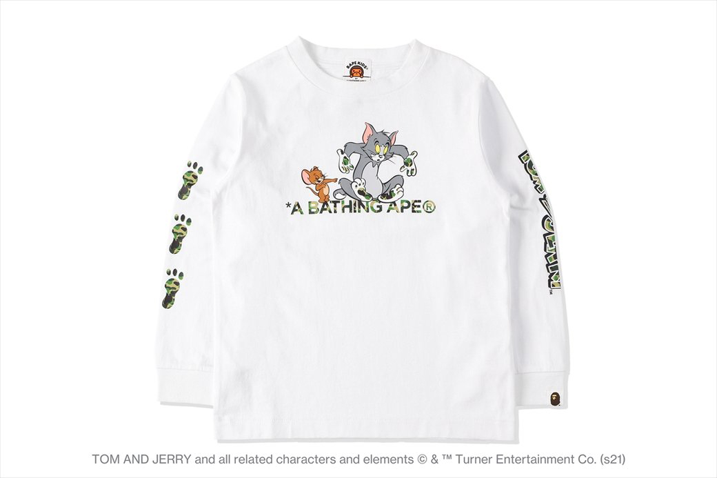 BAPE x Tom and Jerry Footprints Kids L/S Tee White Kids' - SS21 - US