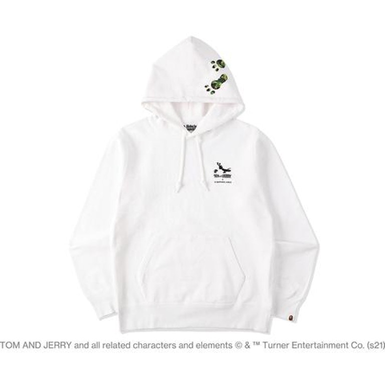 Pre-owned Bape X Tom And Jerry Footprints Pullover Hoodie White