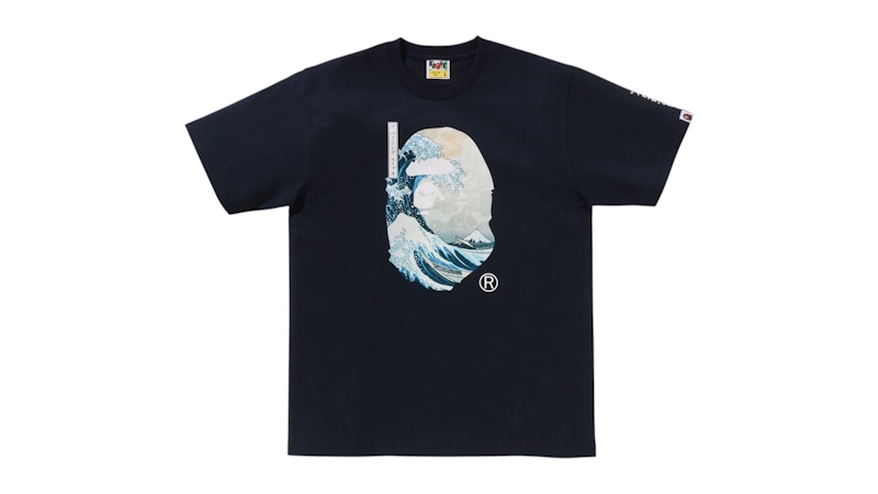 Pre-owned Bape Men's  X Ukiyoe Ape Head I Tee Shirt In Navy Blue
