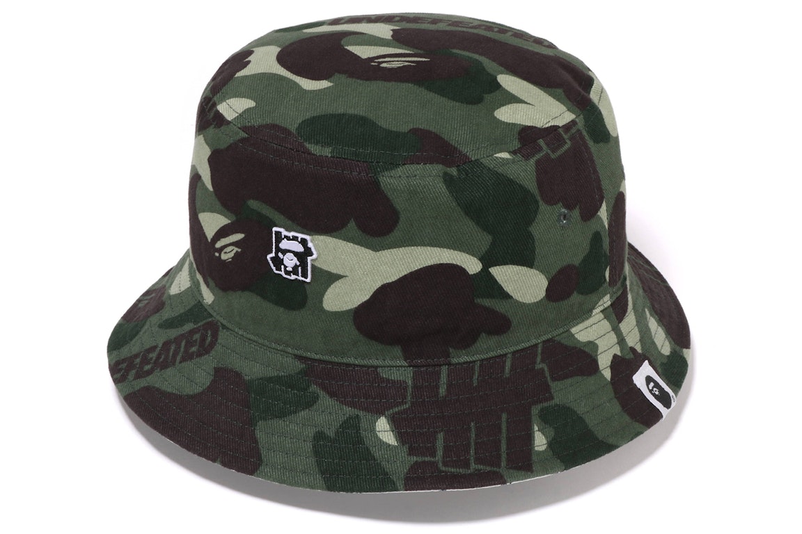 Pre-owned Bape X Undefeated Color Camo Flannel Bucket Hat Green