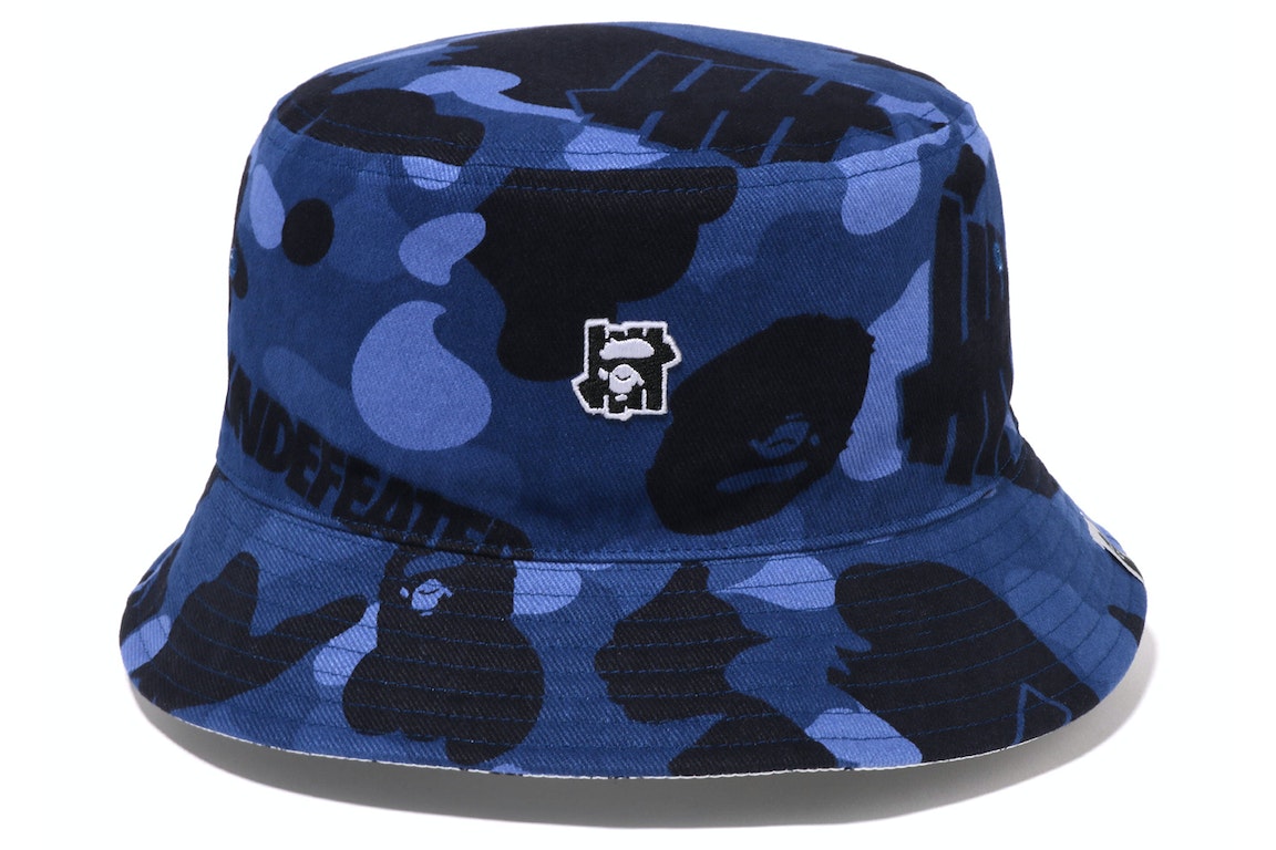 Pre-owned Bape X Undefeated Color Camo Flannel Bucket Hat Navy