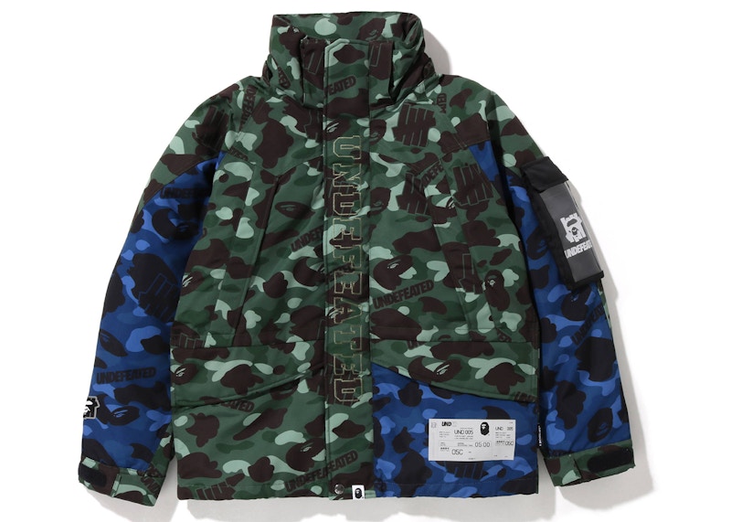 BAPE x Undefeated Color Camo Snowboard Down Jacket Green Blue