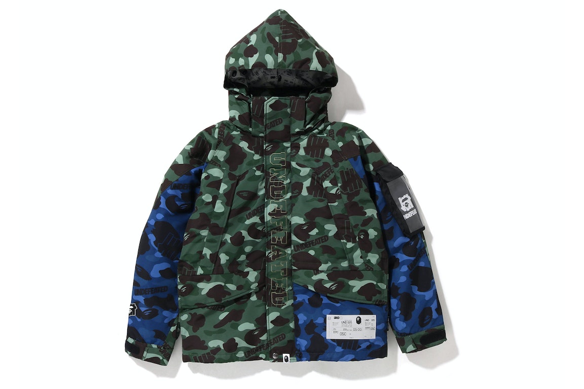 Pre-owned Bape X Undefeated Color Camo Snowboard Down Jacket Green Blue
